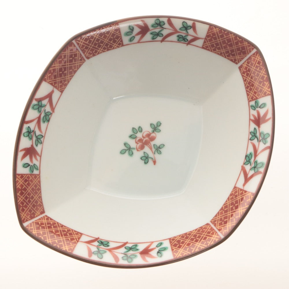 ■ たち吉 橘吉 小鉢 5枚/客セット まとめ売り 金彩花赤絵 菱形中鉢 全長17.3cm 食器皿 陶印 陶器 箱付き 未使用(汚有)