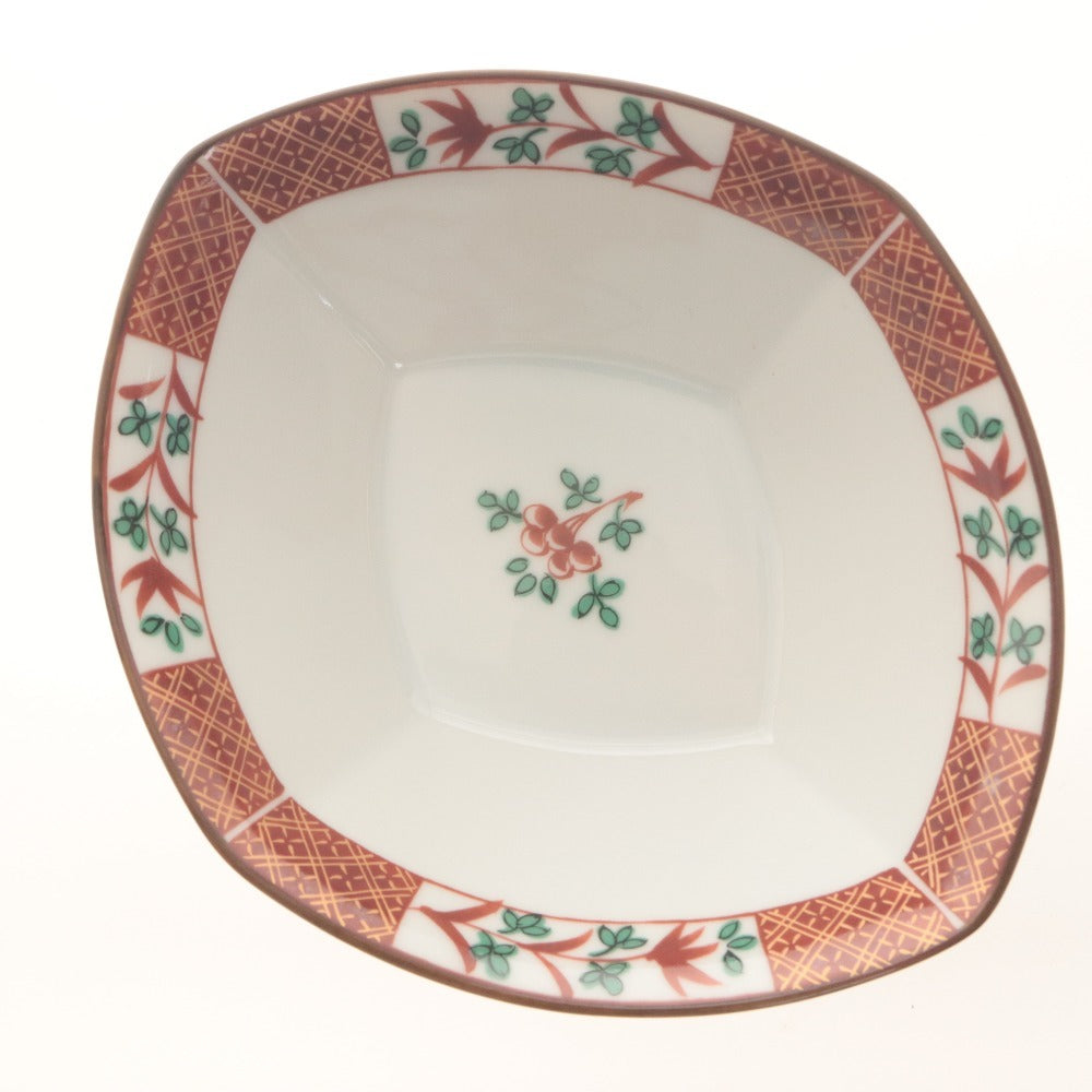 ■ たち吉 橘吉 小鉢 5枚/客セット まとめ売り 金彩花赤絵 菱形中鉢 全長17.3cm 食器皿 陶印 陶器 箱付き 未使用(汚有)
