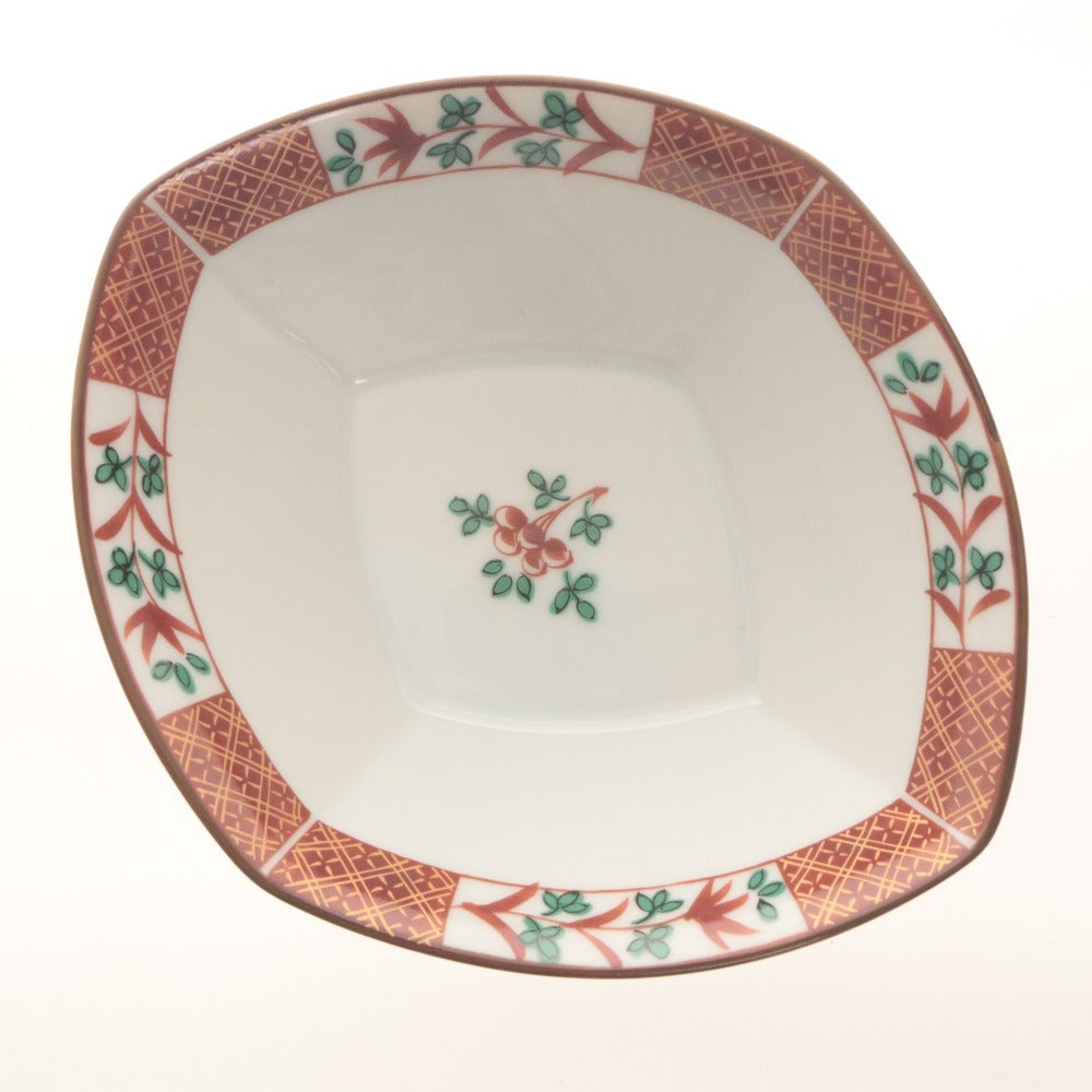 ■ たち吉 橘吉 小鉢 5枚/客セット まとめ売り 金彩花赤絵 菱形中鉢 全長17.3cm 食器皿 陶印 陶器 箱付き 未使用(汚有)