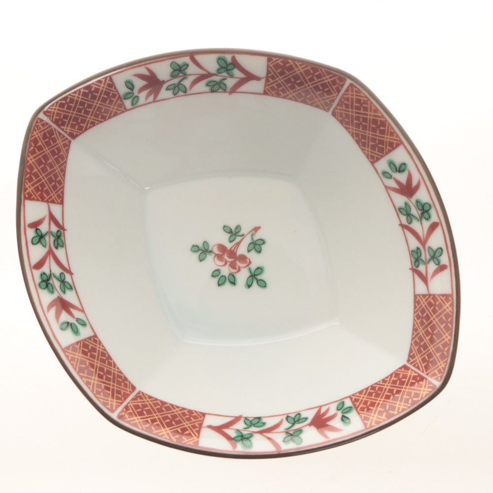 ■ たち吉 橘吉 小鉢 5枚/客セット まとめ売り 金彩花赤絵 菱形中鉢 全長17.3cm 食器皿 陶印 陶器 箱付き 未使用(汚有)