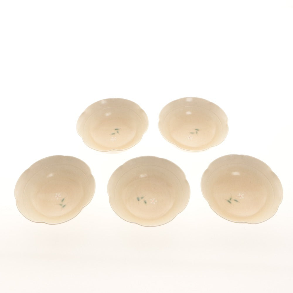 ■ たち吉 橘吉 煮物鉢 5枚/客セット まとめ売り 小花柄 輪花型 菓子鉢 中皿 食器 陶印 陶器 箱付き 全長15.2cm 箱付き 未使用