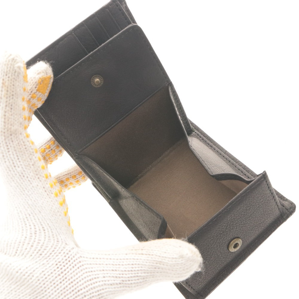 ■ TAKEO KIKUCHI タケオキクチ 二つ折り財布 牛革 本革 レザー センターステッチ 小銭 札 カード入れ メンズ 黒/ブラック 箱付き 未使用