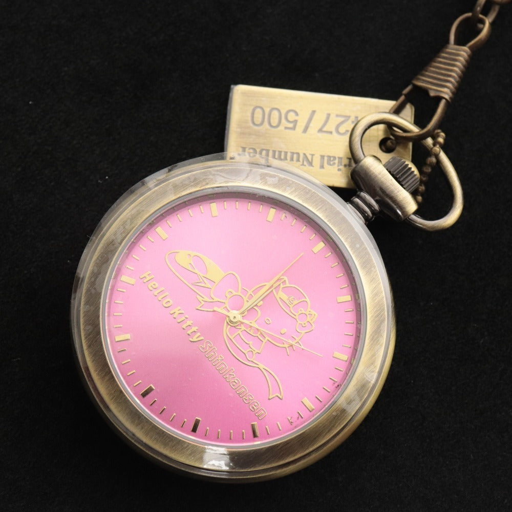 ■ Hello Kitty Shinkansen Pocket Watch 500 Limited Edition Premier Railway Goods 427/500 Gold Dial Pink Box With Film