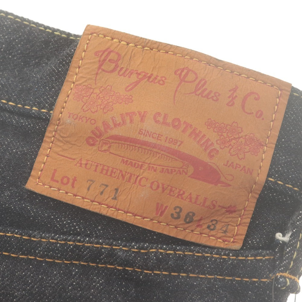 ■ BURGUS PLUS Pants Jeans Bottoms Denim 771 Button Fly Hinoya Men's W36 L34 Indigo With Accessories Unused