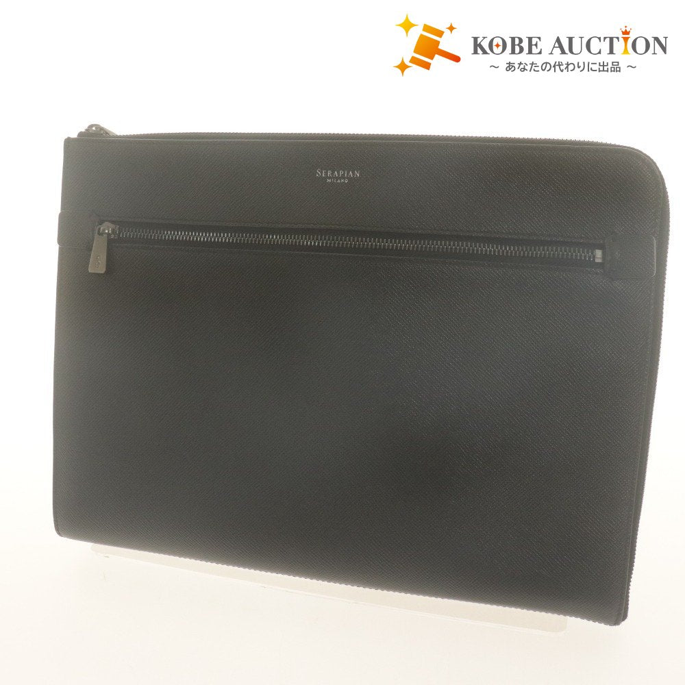 ■ SERAPIAN Clutch Bag, Second Bag, Leather Bag, Leather, Evolution, Single-Sided Zipper, Business Case, Made in Italy, Black