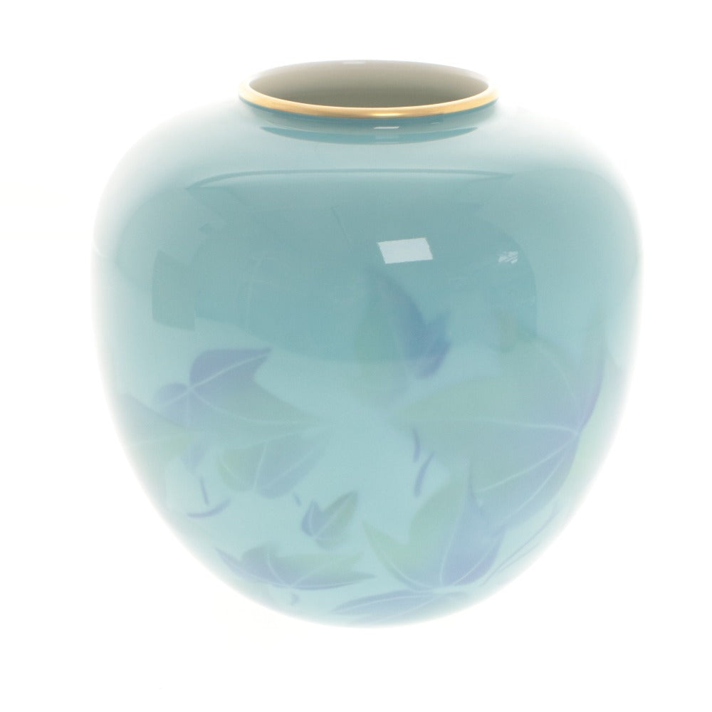 ■ 深川製磁 花瓶 夏型6号花生 葉模様 花器 壺 フラワーベース 工芸品 オブジェ 置物 インテリア アンティーク 木箱付き