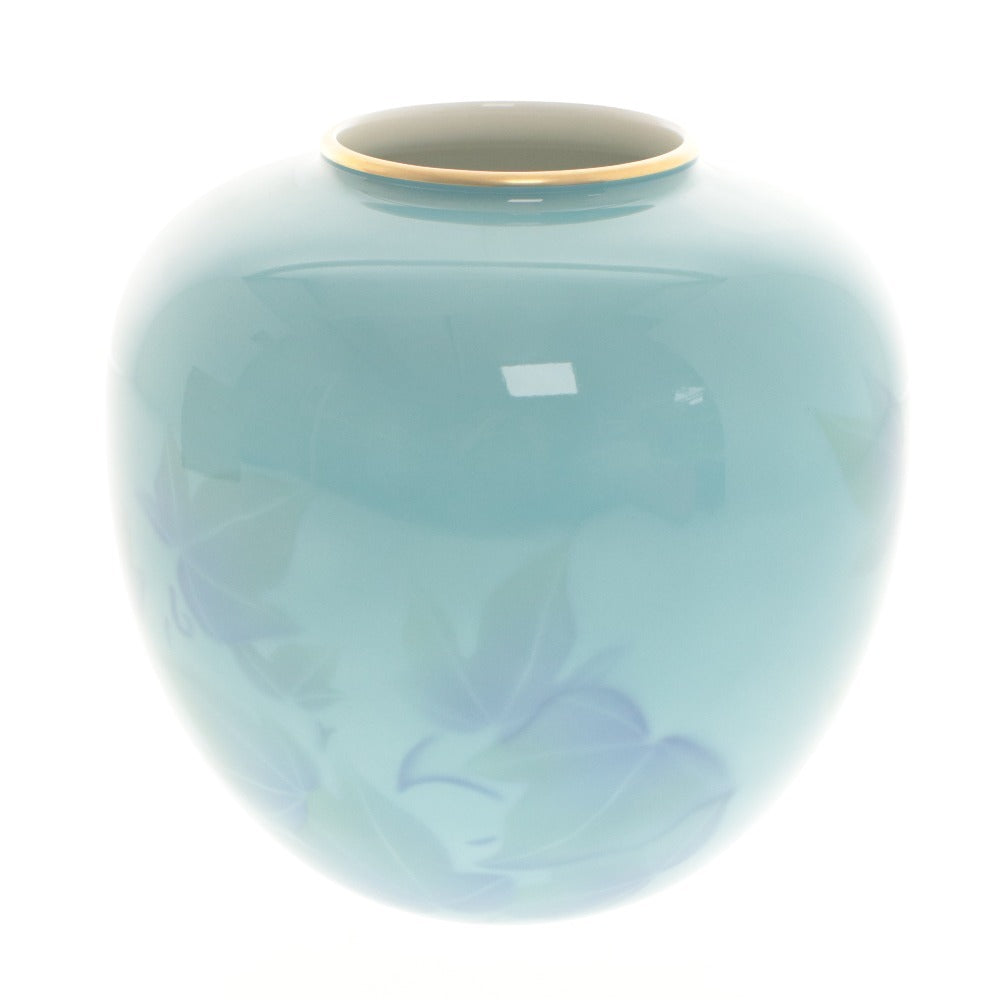 ■ 深川製磁 花瓶 夏型6号花生 葉模様 花器 壺 フラワーベース 工芸品 オブジェ 置物 インテリア アンティーク 木箱付き