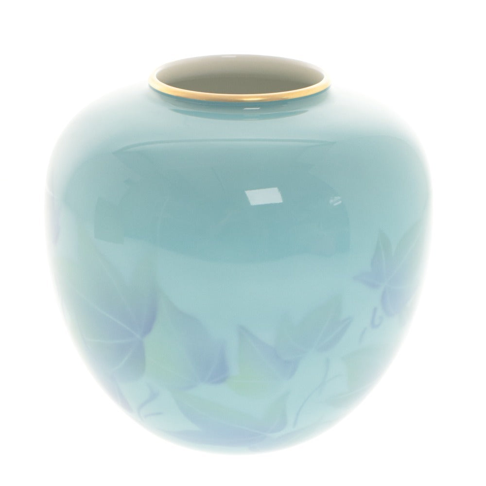■ 深川製磁 花瓶 夏型6号花生 葉模様 花器 壺 フラワーベース 工芸品 オブジェ 置物 インテリア アンティーク 木箱付き
