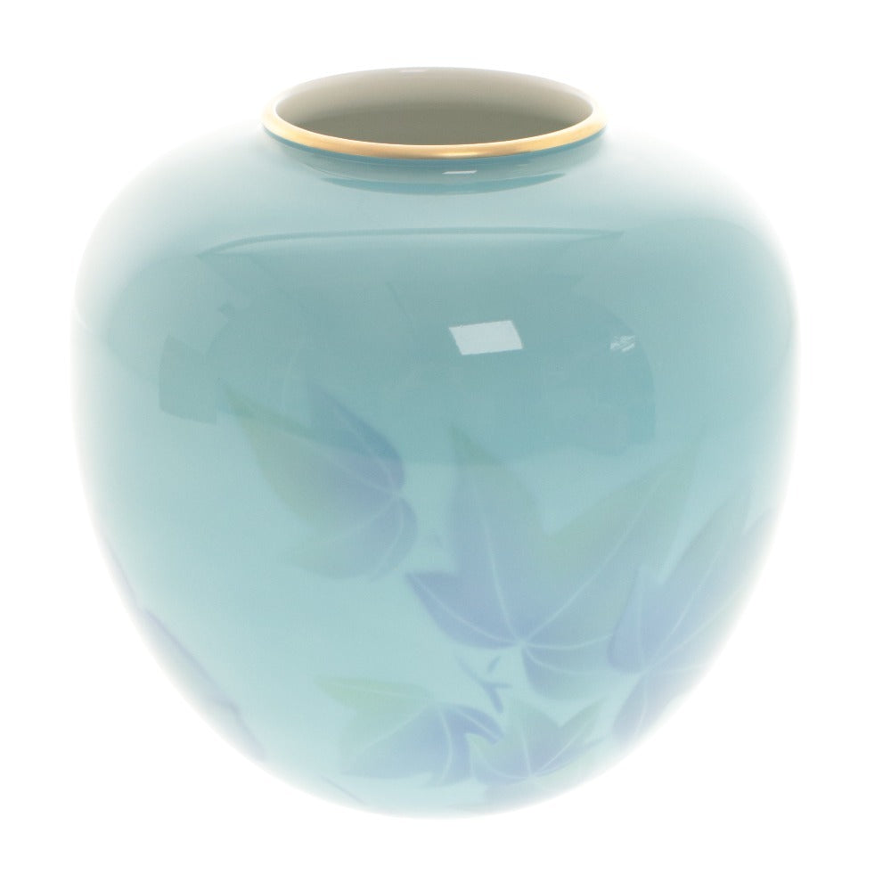 ■ 深川製磁 花瓶 夏型6号花生 葉模様 花器 壺 フラワーベース 工芸品 オブジェ 置物 インテリア アンティーク 木箱付き