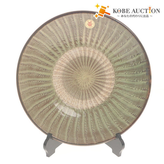 ■ Onta Ware Large Plate, National Important Intangible Cultural Property, Tobikanna (Chipping/Shaving), Hakeme (Brushstroke), Traditional Craft, Japanese Tableware, with Wooden Box