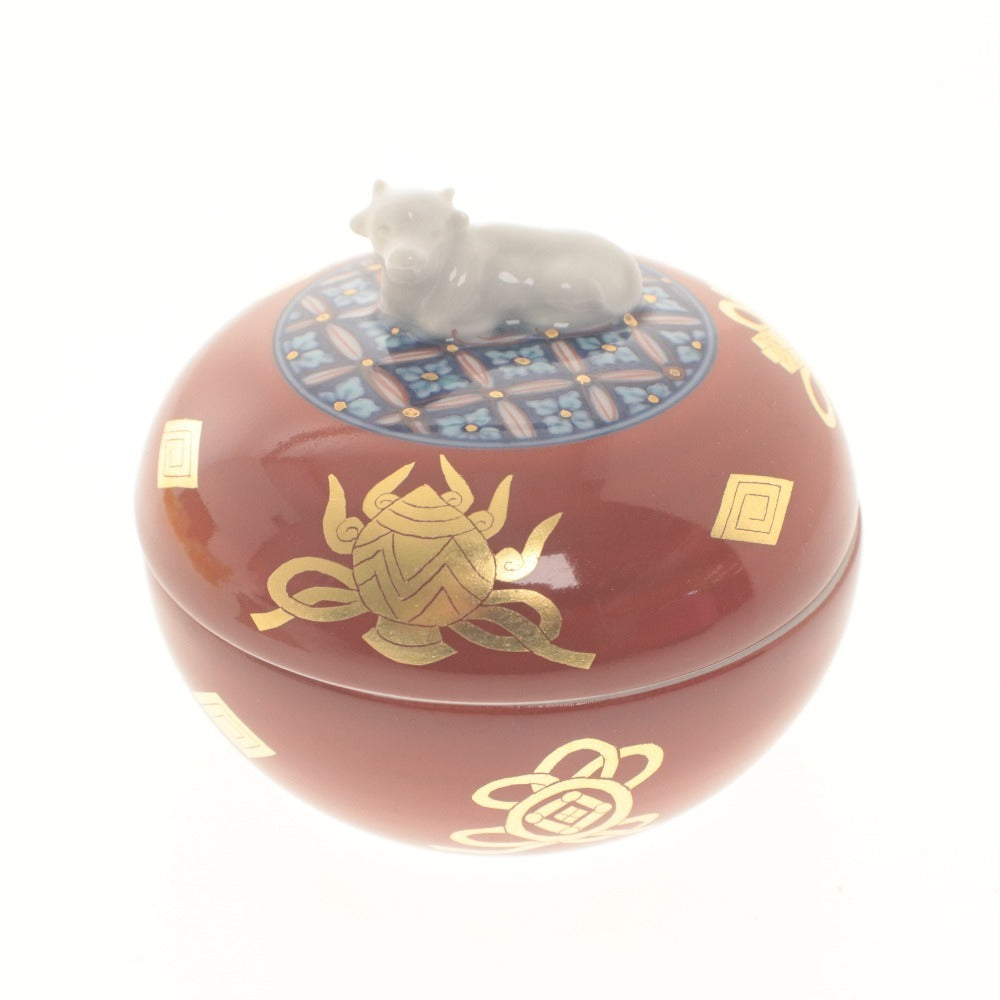 ■ 有田焼 干支 丑 金彩蓋物 蓋付き 小物入れ 珍味入れ 縁起 置物 焼き物 木箱付き