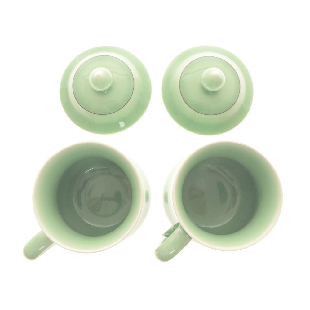 ■ 龍泉青磁 蓋付き 湯呑 ペアセット マグカップ 龍井茶 烏龍茶 中国茶 箱付き