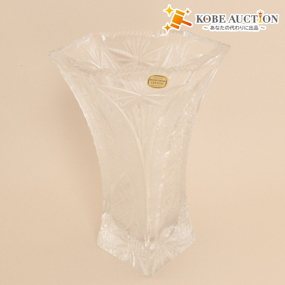 ■ BOSPORUS CRYSTAL ボスポラスクリスタル 花瓶 花器 花生 壺 フラワーベース 工芸品 オブジェ 置物 インテリア アンティーク 箱付き
