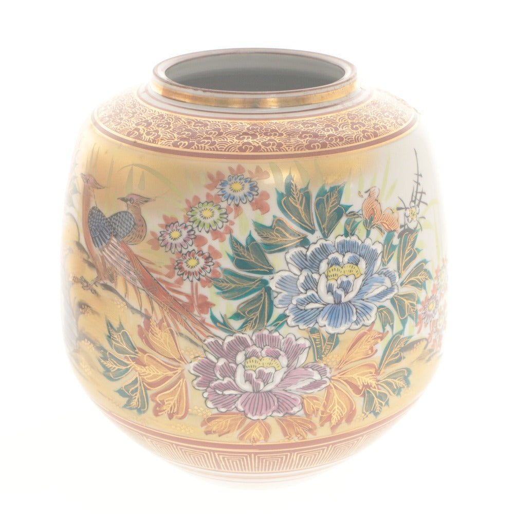■ 九谷焼 壺 花瓶 金襴手 花鳥図 花器 花生 壺 フラワーベース 工芸品 オブジェ 置物 インテリア アンティーク 木箱付き