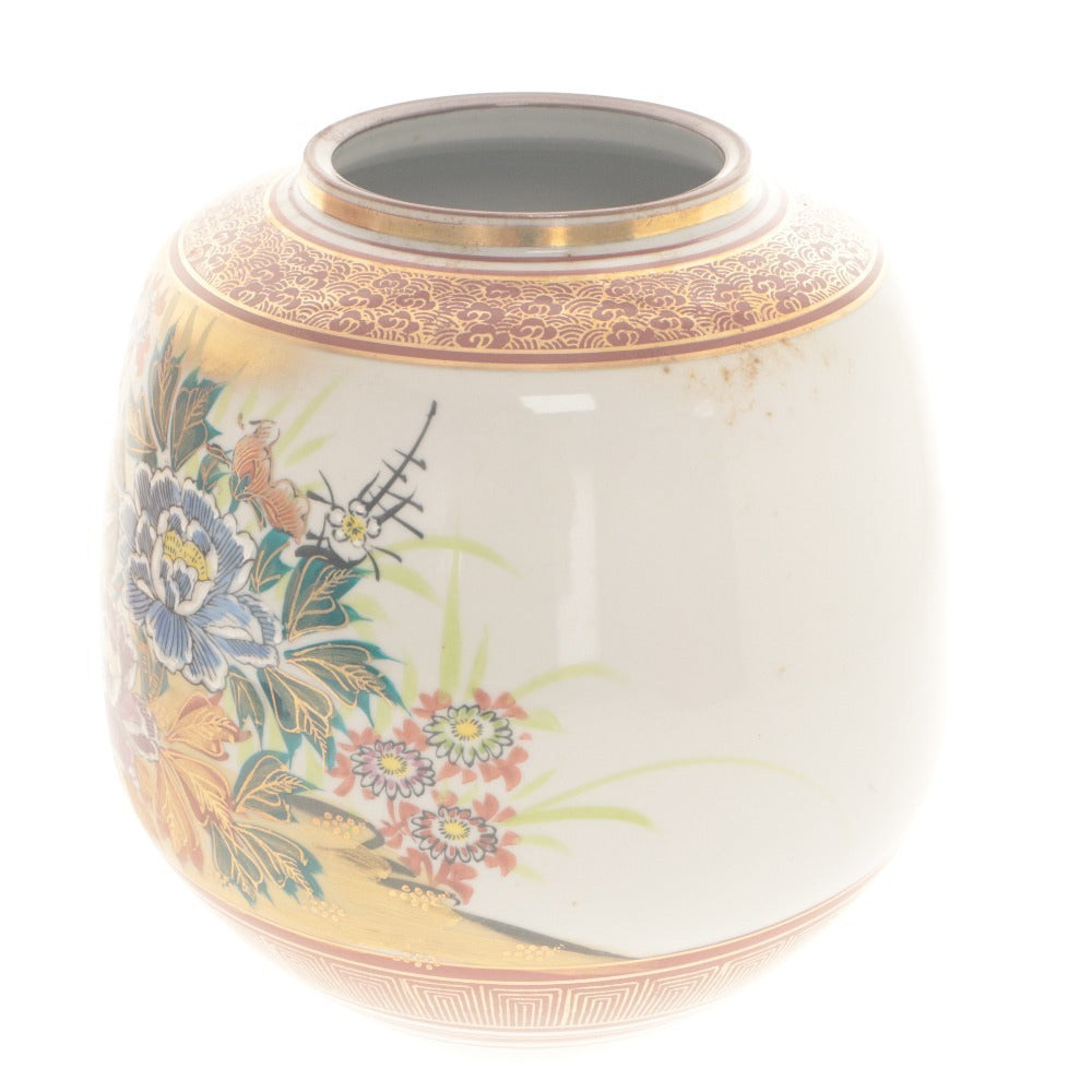 ■ 九谷焼 壺 花瓶 金襴手 花鳥図 花器 花生 壺 フラワーベース 工芸品 オブジェ 置物 インテリア アンティーク 木箱付き
