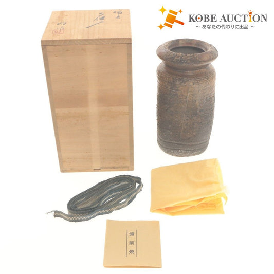 ■ Akiko Kawai Bizen Ware Vase, Flower Vessel, Jar, Flower Base, Craft, Ornament, Decorative Object, Interior, Antique, With Wooden Box