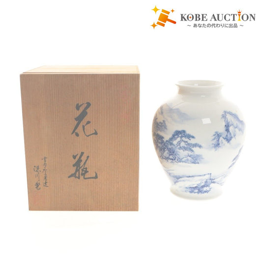 ■ 深川製磁 有田焼 花瓶 花器 花生 壺 フラワーベース 工芸品 オブジェ 置物 インテリア アンティーク 木箱付き