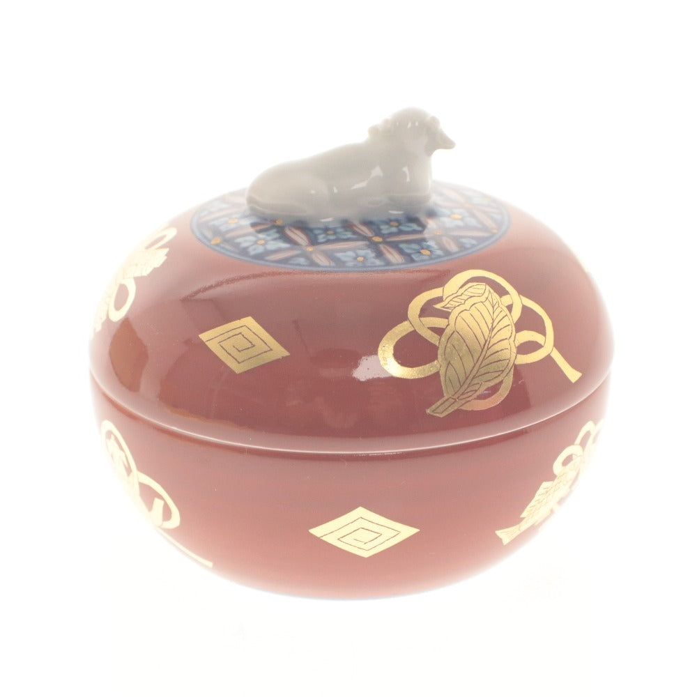 ■ 有田焼 干支 丑 金彩蓋物 蓋付き 小物入れ 珍味入れ 縁起 置物 焼き物 木箱付き