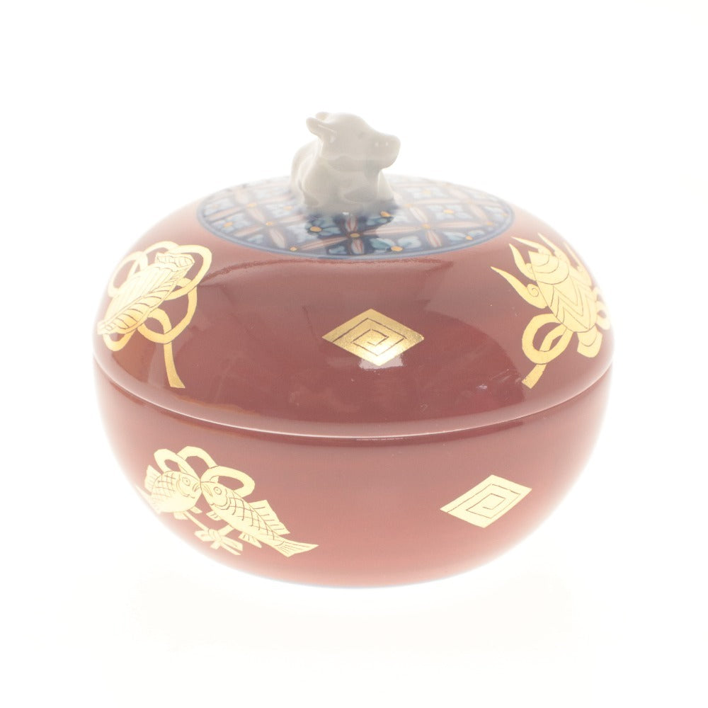 ■ 有田焼 干支 丑 金彩蓋物 蓋付き 小物入れ 珍味入れ 縁起 置物 焼き物 木箱付き