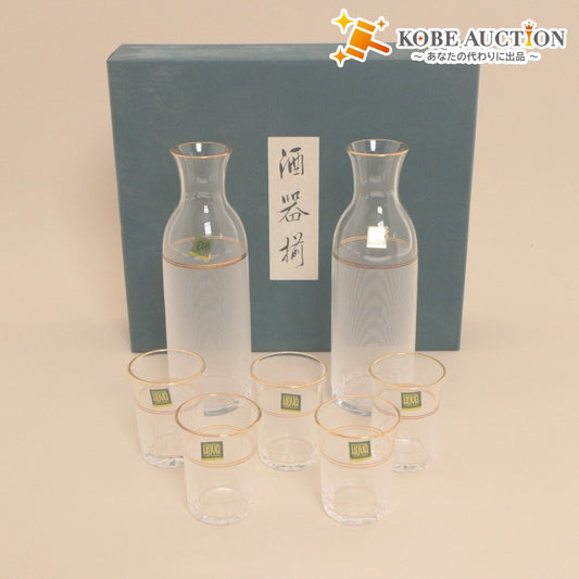 ■ HOYA Crystal Sake Set - 1 Sake Bottle, 6 Sake Cups - Total 7 Pieces - Crystal Glass - With Box