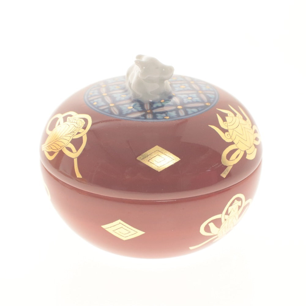 ■ 有田焼 干支 丑 金彩蓋物 蓋付き 小物入れ 珍味入れ 縁起 置物 焼き物 木箱付き