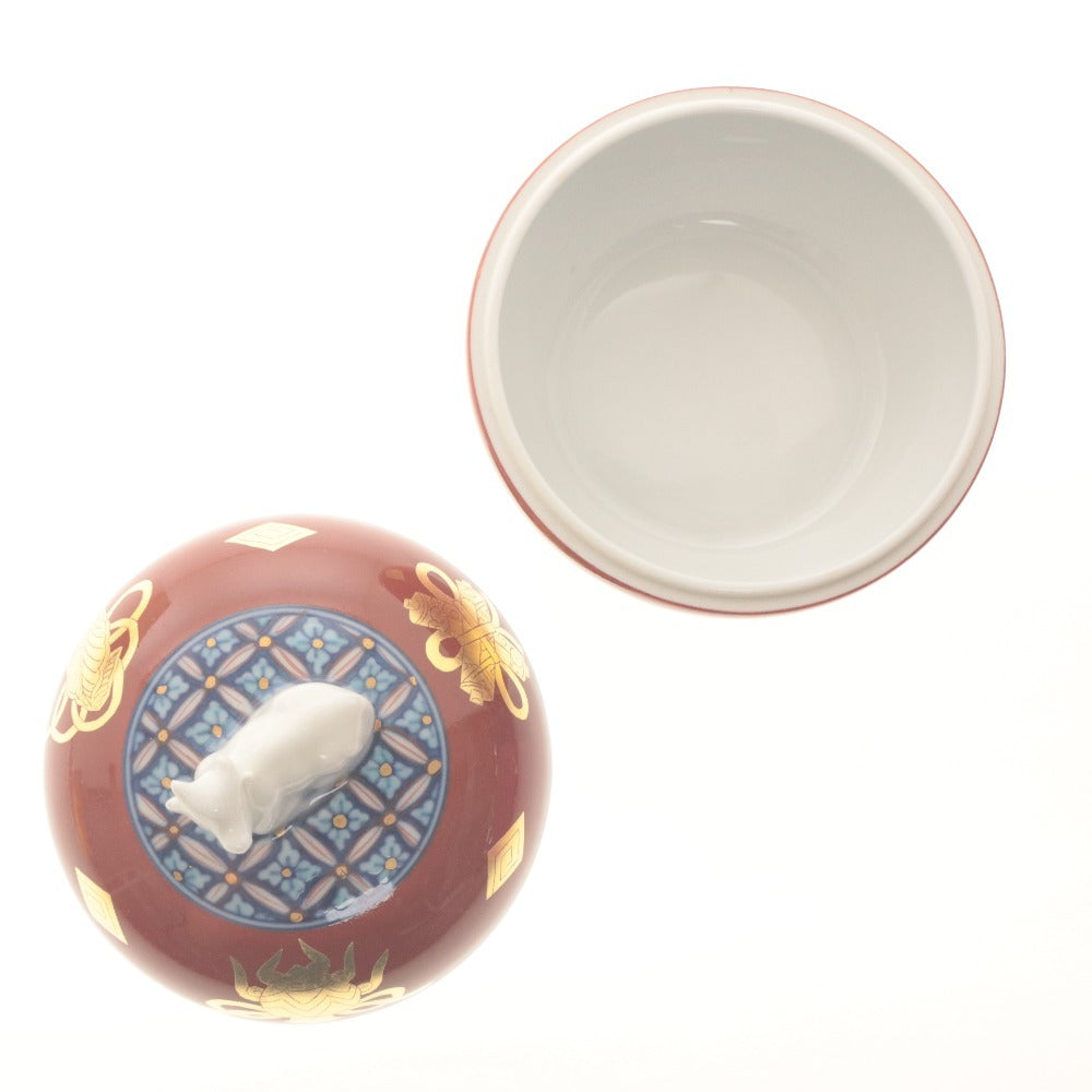 ■ 有田焼 干支 丑 金彩蓋物 蓋付き 小物入れ 珍味入れ 縁起 置物 焼き物 木箱付き
