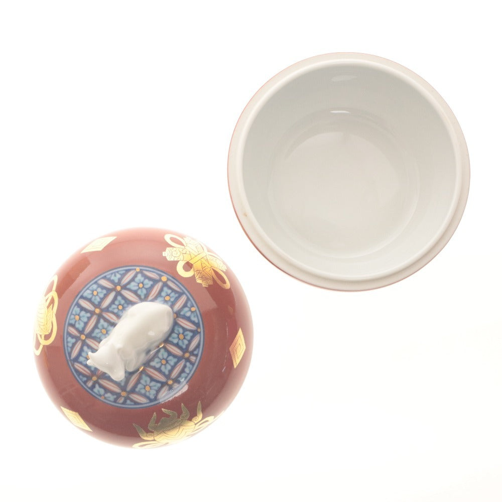 ■ 有田焼 干支 丑 金彩蓋物 蓋付き 小物入れ 珍味入れ 縁起 置物 焼き物 木箱付き