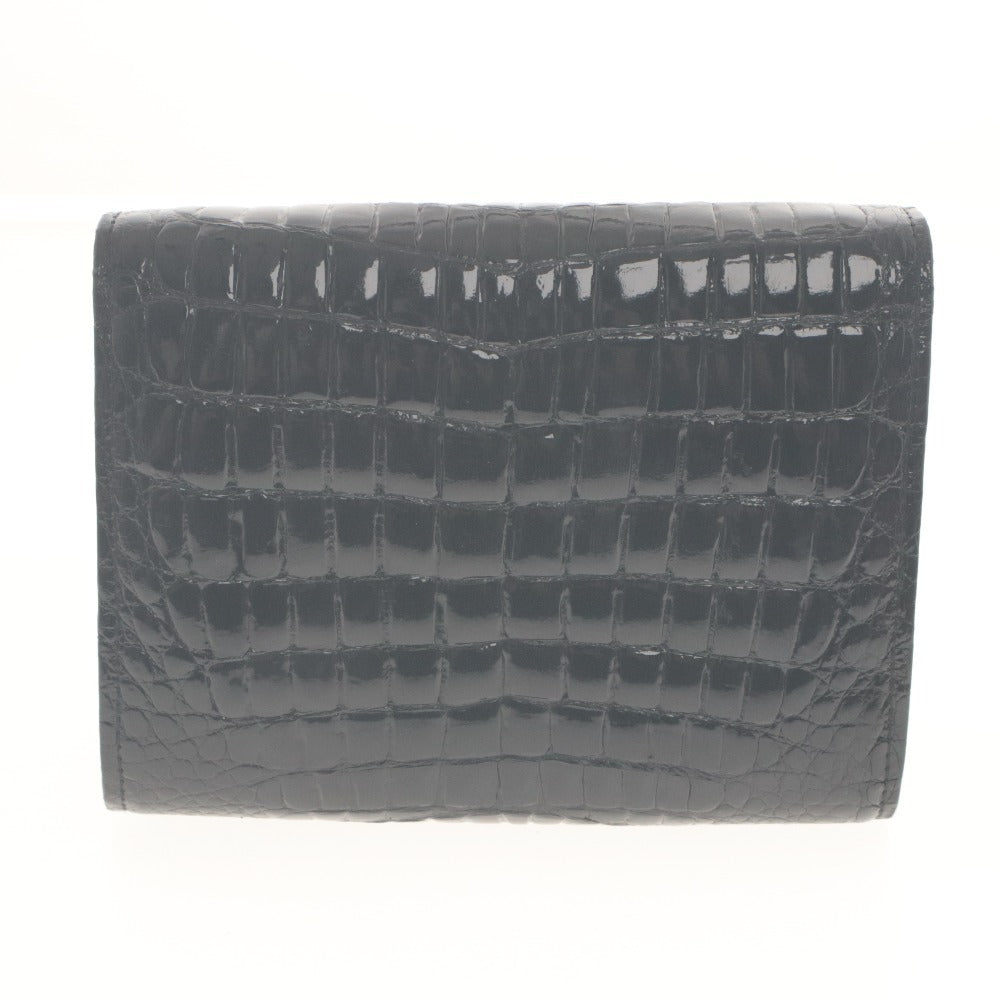 ■ GENUINE CROCODILE ハンドバッグ ショルダーバッグ 鞄 ファスナー ポケット ゴールド金具 クロコダイル レディース ブラック