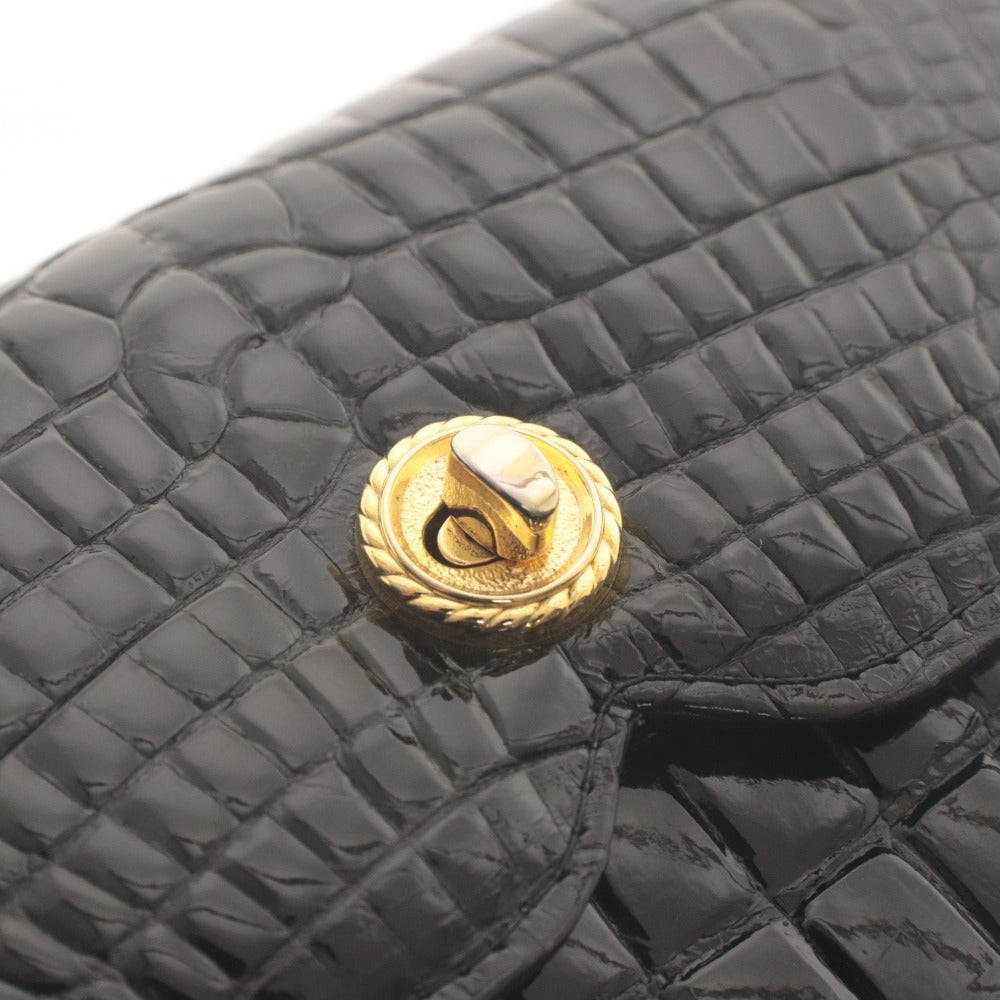 ■ GENUINE CROCODILE ハンドバッグ ショルダーバッグ 鞄 ファスナー ポケット ゴールド金具 クロコダイル レディース ブラック