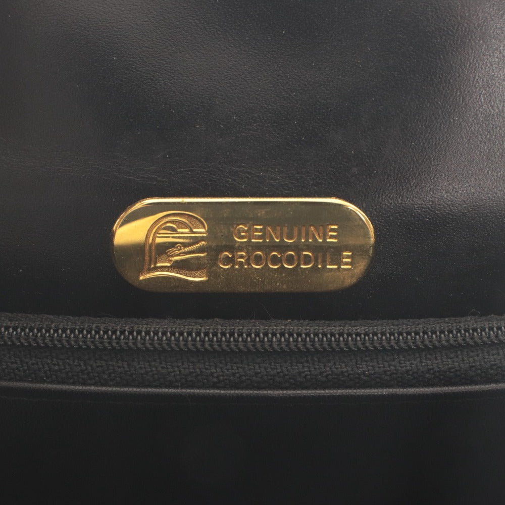 ■ GENUINE CROCODILE ハンドバッグ ショルダーバッグ 鞄 ファスナー ポケット ゴールド金具 クロコダイル レディース ブラック