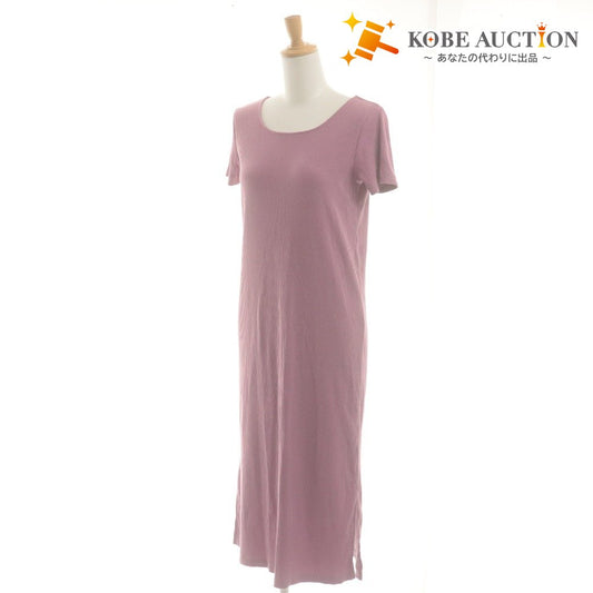 ■ NANO universe Women's Short-Sleeve Ribbed Stretch Slit Maxi Dress, One Size, Purple