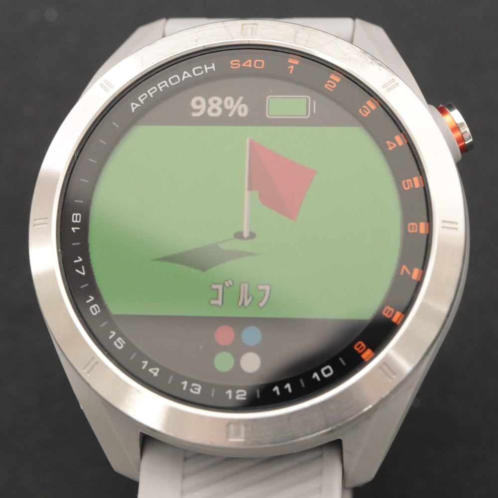 ■ GARMIN GPSゴルフウォッチ APPROACH S40 ヤーデージ グリーンビュー スマートウォッチ 腕時計 シルバー グレー 付属品付 動作確認済み