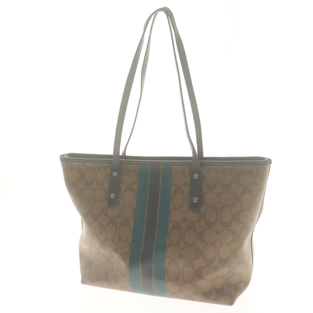 ■ COACH コーチ トートバッグ ハンドバッグ 鞄 ヴァーシティ ストライプ シグネチャー ジップ レディース ブラウン系