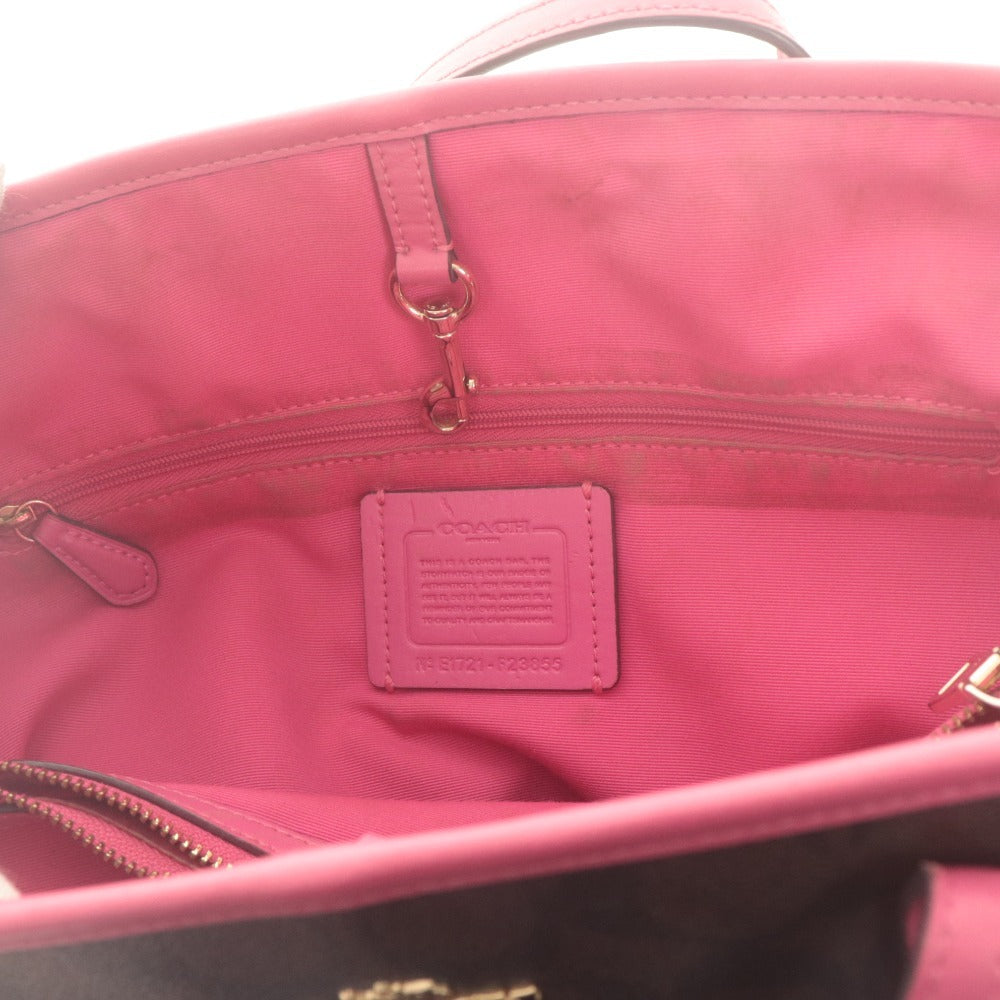■ COACH コーチ トートバッグ ハンドバッグ F23855 鞄 シグネチャー レディース ダークブラウン ピンク