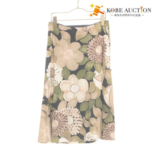 ■ Sybilla Skirt Bottoms All-over Print Floral Cotton Women's L Khaki Beige with Petticoat