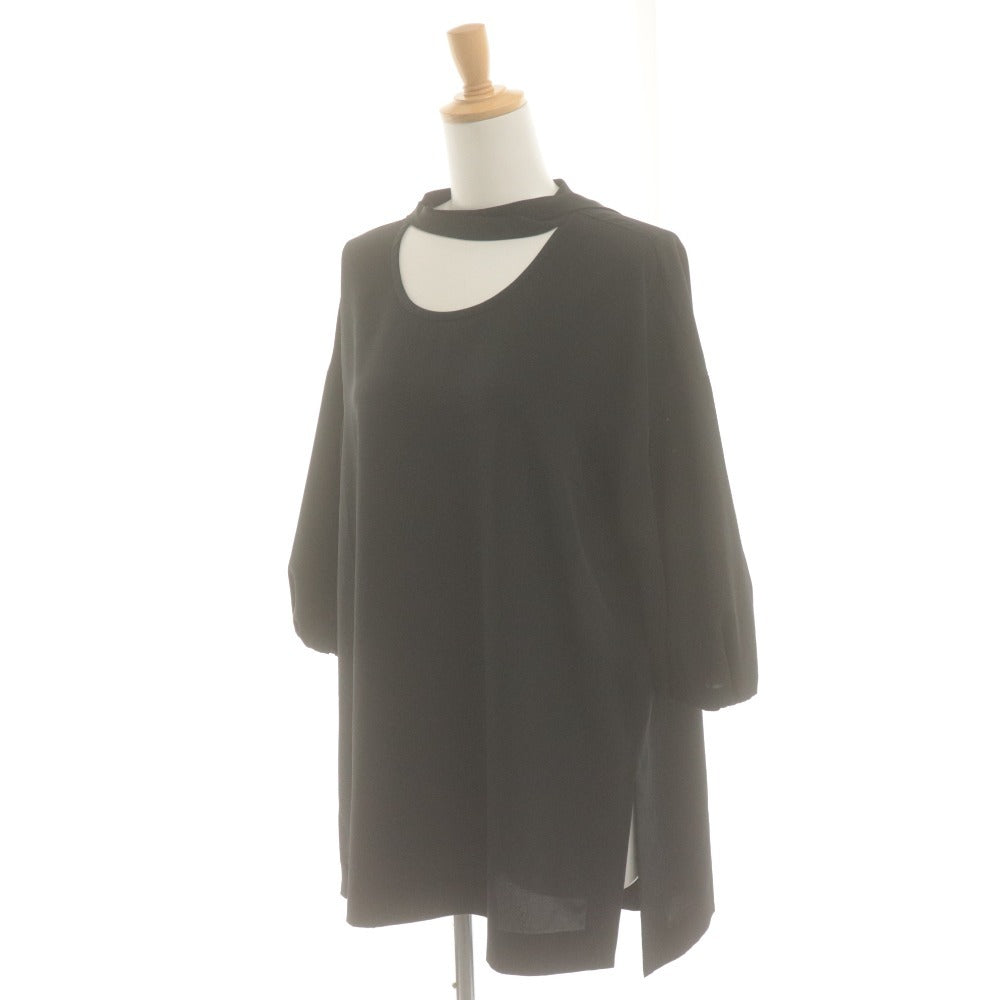 ■ ダナパリ DANA PARIS カットソー チュニック 七分袖 トップス 日本製 ボウタイ レディース 11(L相当）ブラック