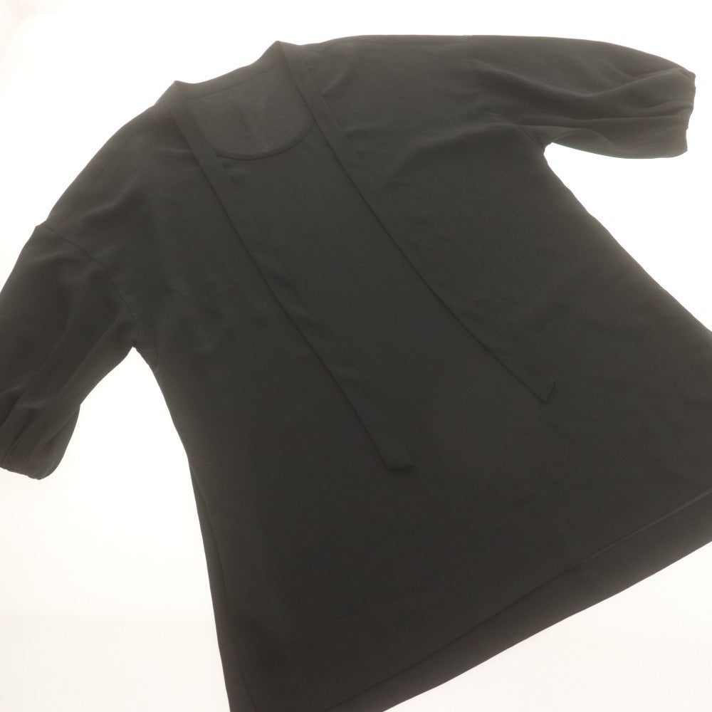 ■ ダナパリ DANA PARIS カットソー チュニック 七分袖 トップス 日本製 ボウタイ レディース 11(L相当）ブラック