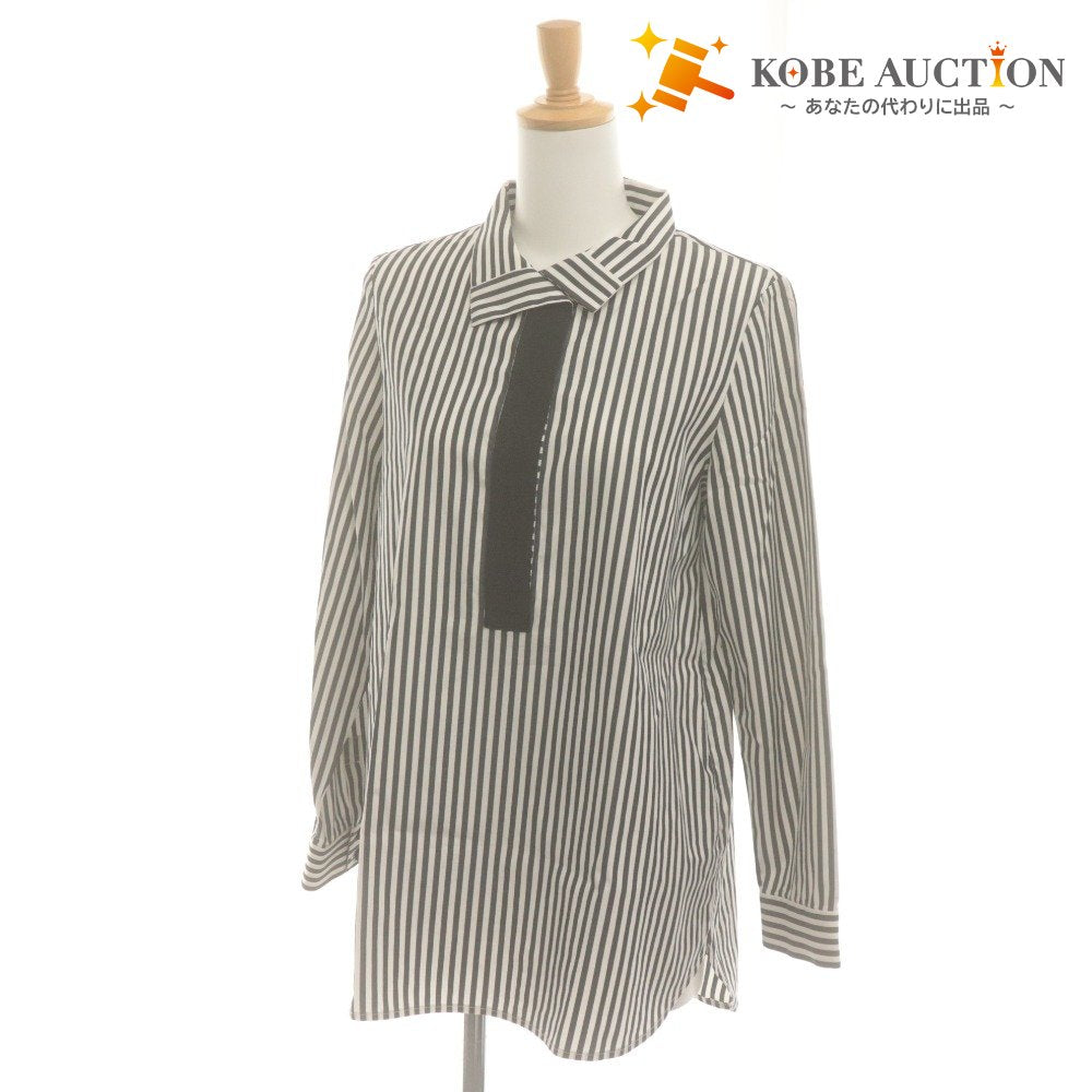 ■ DANA PARIS Shirt Tunic Long-Sleeve Top Striped Skipper Women's 11 (Equivalent to L) White Black Tones