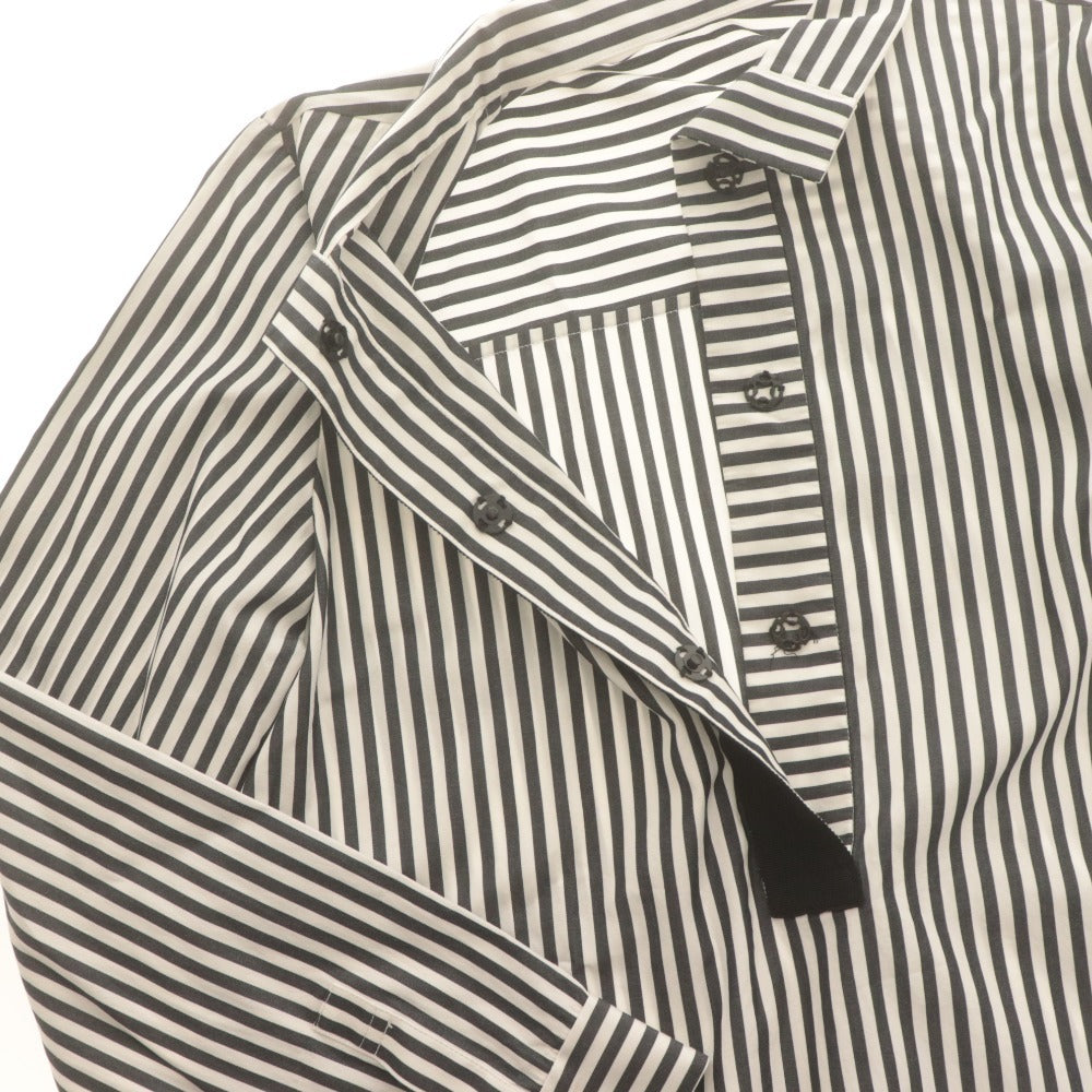 ■ DANA PARIS Shirt Tunic Long-Sleeve Top Striped Skipper Women's 11 (Equivalent to L) White Black Tones