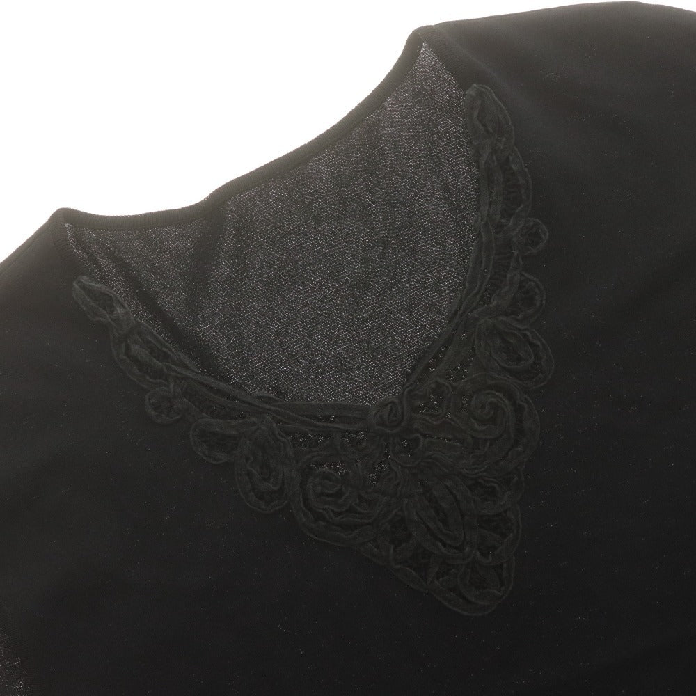 ■ Leilian Cut-and-Sewn French Sleeve Top, Made in Japan, Lace, Women's Size 11 (Equivalent to L), Black