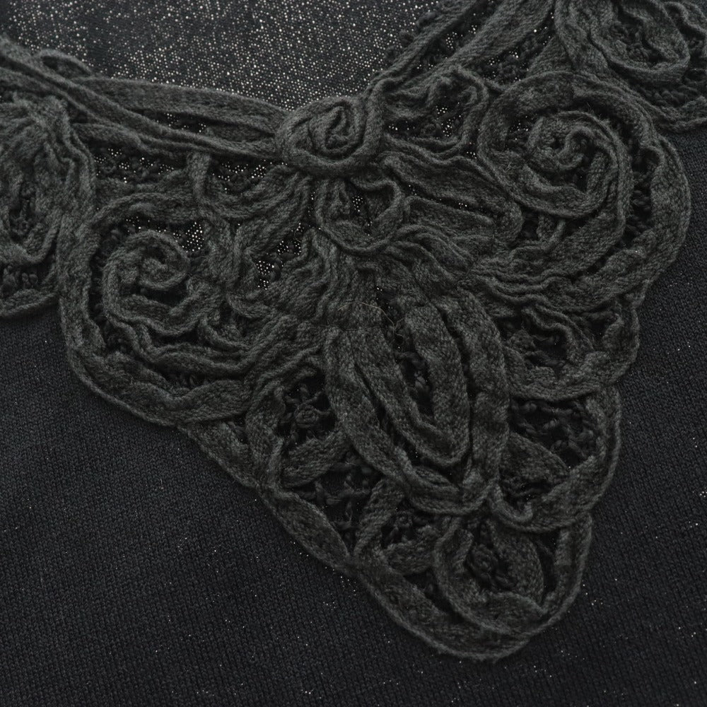 ■ Leilian Cut-and-Sewn French Sleeve Top, Made in Japan, Lace, Women's Size 11 (Equivalent to L), Black