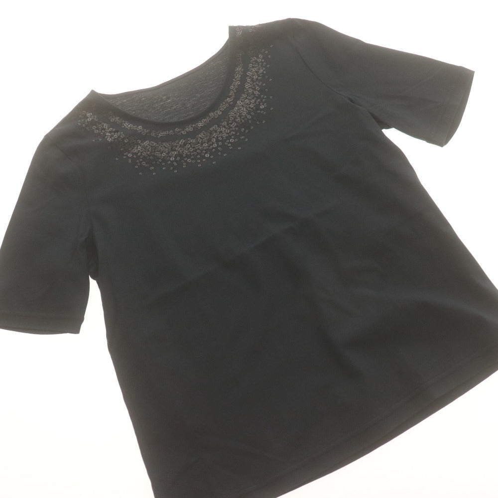 ■ ダナパリ DANA PARIS Tシャツ カットソー 半袖 スパンコール 日本製 レディース 40(L相当）ダークネイビー