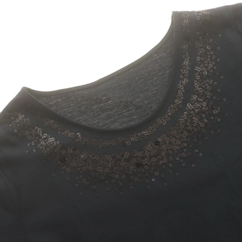 ■ ダナパリ DANA PARIS Tシャツ カットソー 半袖 スパンコール 日本製 レディース 40(L相当）ダークネイビー