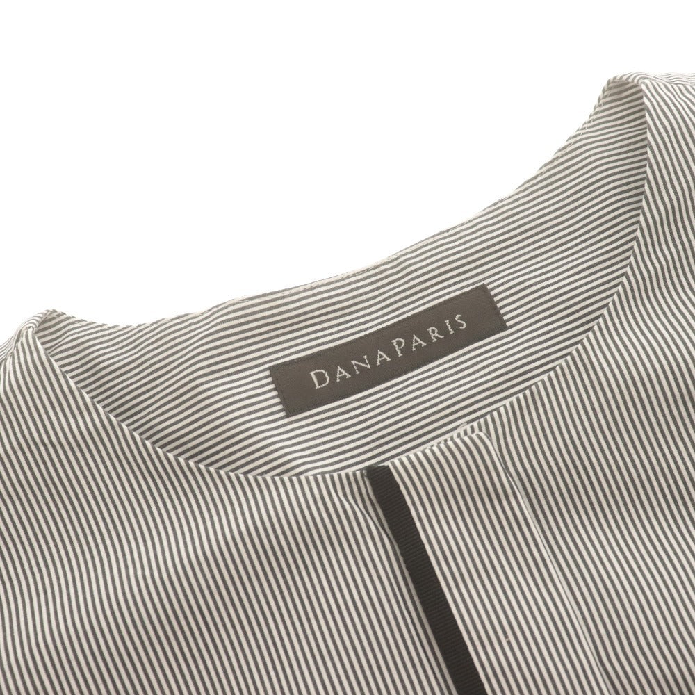 ■ ダナパリ DANAPARIS シャツ ブラウス 半袖 トップス ノーカラー ストライプ 日本製 レディース 11号 ホワイト ブラック系