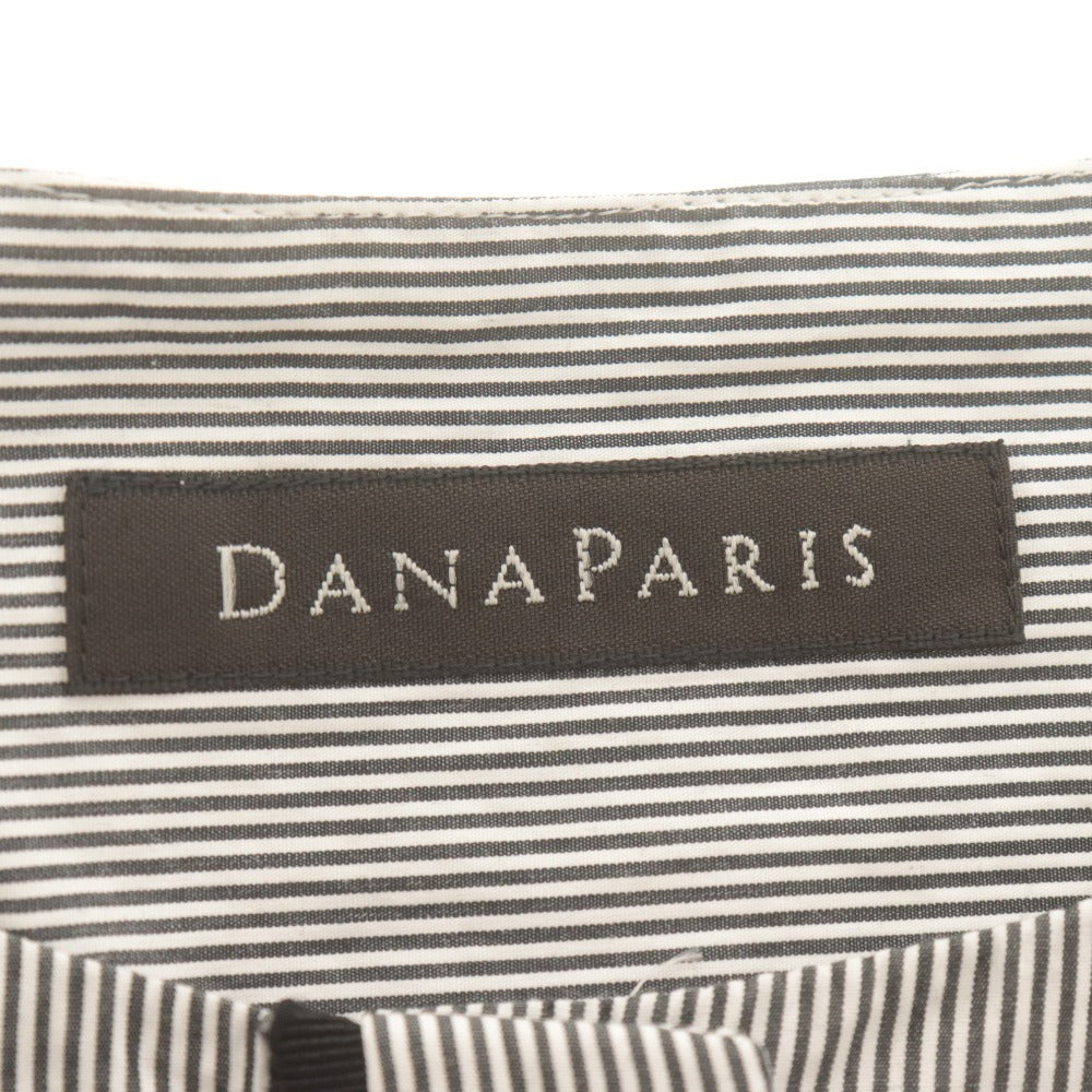 ■ ダナパリ DANAPARIS シャツ ブラウス 半袖 トップス ノーカラー ストライプ 日本製 レディース 11号 ホワイト ブラック系