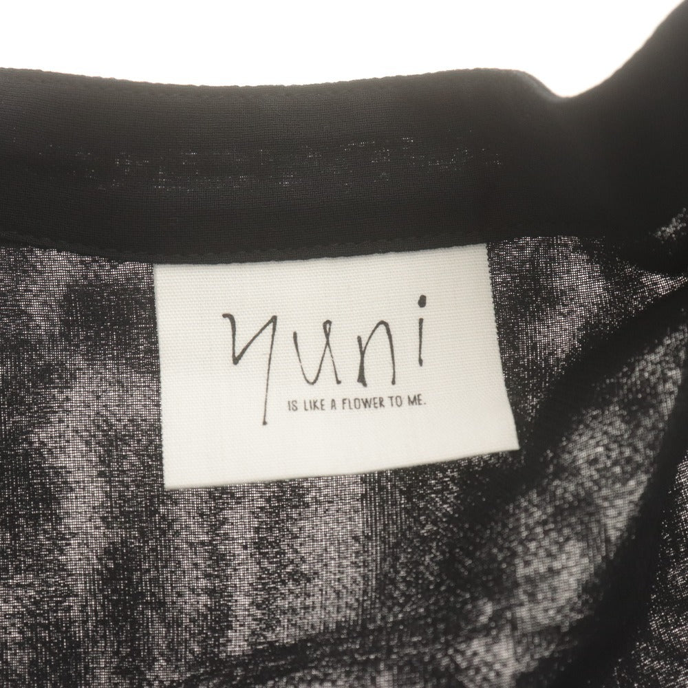■ ユニ yuni ロングワンピース 長袖 シャツワンピ トップス ボトムス バンドカラー ギャザー スリット レディース フリーサイズ ブラック