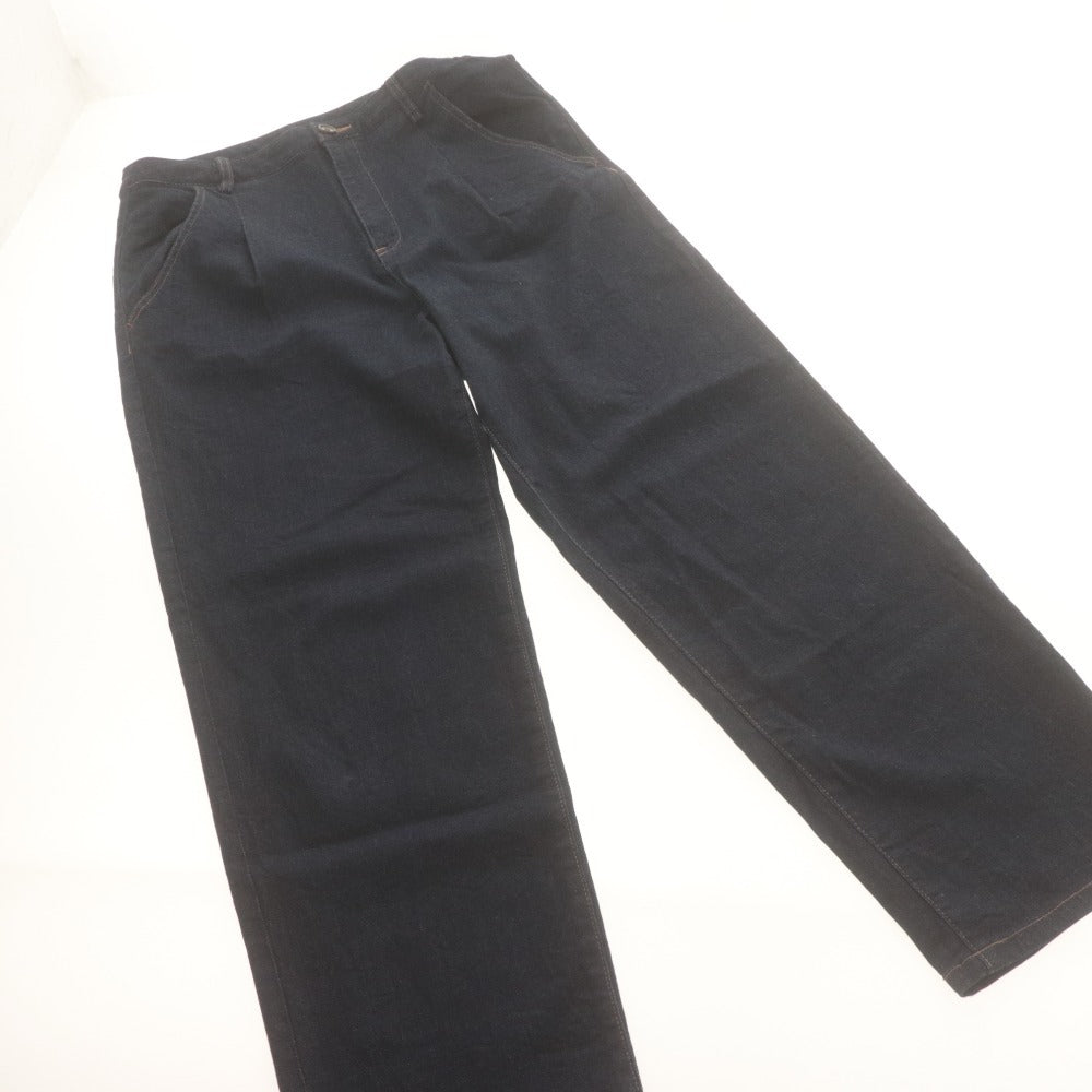 ■ ユニ yuni デニムパンツ ボトムス テーパード タック レディース M インディゴ