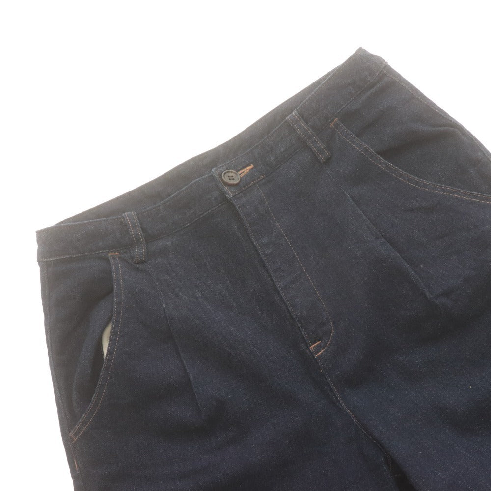 ■ ユニ yuni デニムパンツ ボトムス テーパード タック レディース M インディゴ