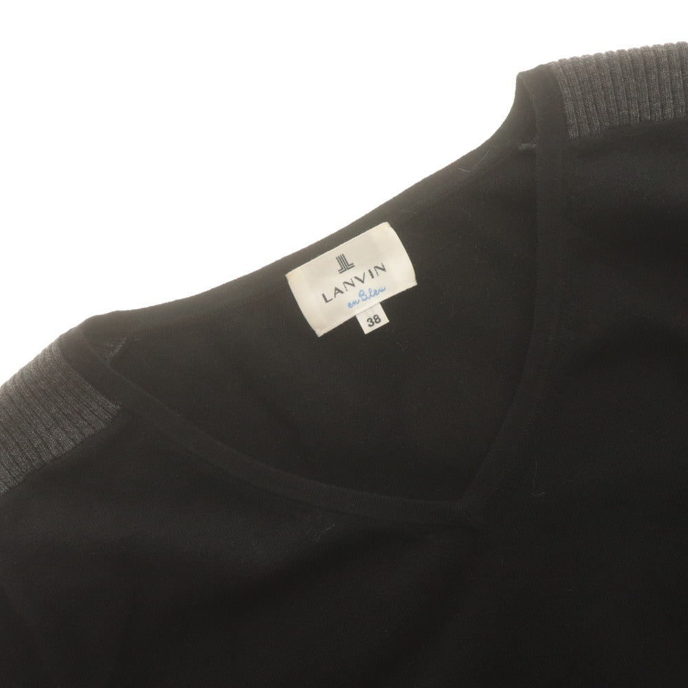 ■ ランバンオンブルー LANVIN en Bleu 半袖ニット トップス Vネック リブ レディース 38(M相当）ブラック系