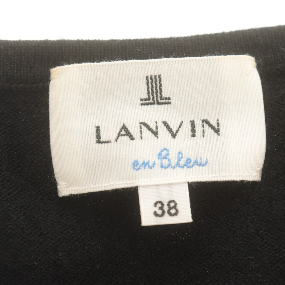 ■ ランバンオンブルー LANVIN en Bleu 半袖ニット トップス Vネック リブ レディース 38(M相当）ブラック系